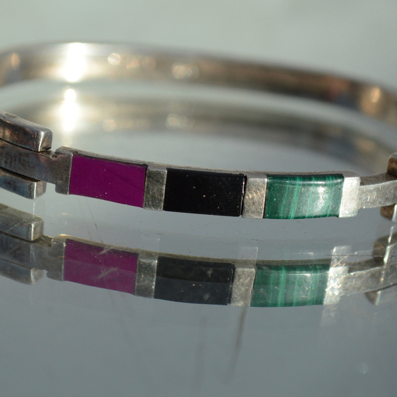 Sterling Suglite Onyx Malachite Silver Bracelet - Picture 2 of 5